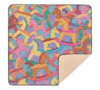 Colorful Cartoon Cute Wooden Horse Soft Thick Baby Play Mat for Floor 1-Piecing Foldable Kicking Mat for Baby Toddler Infant, 50'' x 50''alfombras para jugar