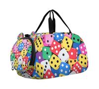 Colorful Cartoon Dice Small Gym Bag with Shoes Compartment Large Capacity Overnight Weekender Carry On Travel Bag for School Practice, Sports, Travel