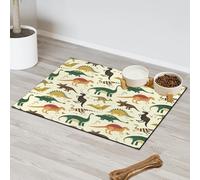 Colorful Cartoon Dinos Pet Feeding Mat for Cat Dog Water Bowl Food Mats Cute Dinosaur Pet Feeding Mats Absorbent Nti-Slip Contain Spills Protects Floors Placemat 43.1 x 76.2 cm