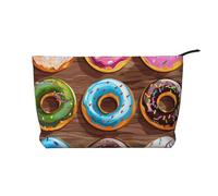 Colorful Cartoon Donuts Printed Makeup Bag Corduroy Travel Cosmetic Bags Cosmetic Case Toiletry Bag Organizer for Women Mom Girls
