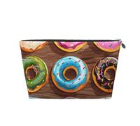 Colorful Cartoon Donuts Printed Travel Cosmetic Bags with Silver Zipper Makeup Organizer Cosmetic Case Toiletry Bag for Women Mom Girls