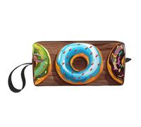 Colorful Cartoon Donuts Prints Cosmetic Bag Makeup Bags for Women Travel Toiletry Bag Accessories Organizer with Handle, Zipper Closure