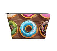 Colorful Cartoon Donuts Prints Trapezoid Makeup Bag Travel Cosmetic Organizer with Foam Padding for Gym, Office, and Weekend Trips