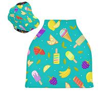 Colorful Cartoon Fruit Ice Cream Stretchy Baby Car Seat Cover,Canopy Nursing Covers,Soft Breathable Windproof Scarf Changepad for Winter Infant Breastfeeding Boys