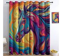 Colorful Cartoon Horse Blackout Curtains 140x175 cm Thermal Insulated for Heat & Cold 100% Light Blocking 2-Piece Set with Grommets Ideal for Living Room & Bedroom