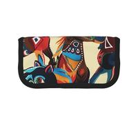 Colorful Cartoon Horse Printed Canvas Pencil Case, Spacious Pen Pouch for School, Office and Travel