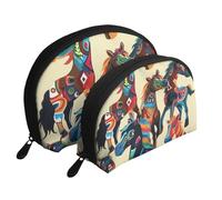 Colorful Cartoon Horse Printed Makeup Bags 2-Piece Portable Shell Travel Toiletry Bag Cosmetic Organizer Bag for Women