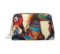 Colorful Cartoon Horse Printed Small Makeup Bag Portable Leather Make up Bag Travel Zipper Cosmetic Bags Organizer for Women