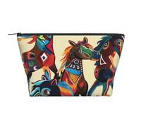 Colorful Cartoon Horse Prints Trapezoid Makeup Bag Travel Cosmetic Organizer with Foam Padding for Gym, Office, and Weekend Trips