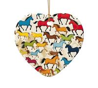 Colorful Cartoon Horses Print Christmas Tree Ceramic Star Heart Shaped Xmas Ornaments Home Hanging Gifts Decor