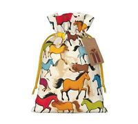 Colorful Cartoon Horses print Drawstring Gift Bag for Wedding Party Birthday Unique Present Bag Reusable Canvas Bag,1 Piece S