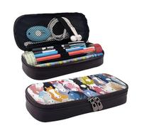Colorful Cartoon Horses Print Leather Cosmetic Bag, Leather Flap Case, Spacious Coin Purse, Storage Bag, Black, One Size