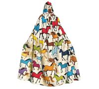 Colorful Cartoon Horses Print Men Women Adult Hooded Cloak Cosplay Costume Halloween Christmas Carnival Parties