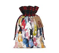 Colorful Cartoon Horses Print Reusable Drawstring Gift Pouch M, Burlap Style Plaid Bag Eco Friendly Wrapping for Gifts Candy Toys