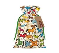Colorful Cartoon Horses Print Small Drawstring Pouch For Gifts,Reusable Gift Bag,For Holiday And Party Presents