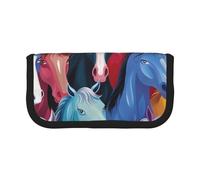 Colorful Cartoon Horses Printed Canvas Pencil Case, Spacious Pen Pouch for School, Office and Travel
