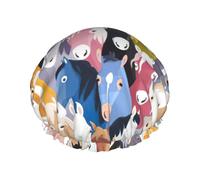 Colorful Cartoon Horses Printed Reusable Shower Hats, Double Layer Headgear For Spa And Salon, Large Hair Wrap