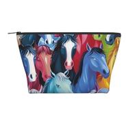 Colorful Cartoon Horses Printed Travel Makeup Bag Trapeze Cosmetic Bag Makeup Case Toiletry Bag Organiser for Women