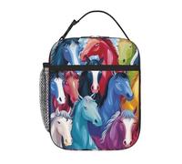 Colorful Cartoon Horses Prints Insulated Lunch Tote Bag Lunch Box Reusable Lunch Cooler Bag for Women/Men Work, Picnic, School, Travel