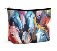Colorful Cartoon Horses PU Leather Travel Makeup Bag Mini Pocket Cosmetic Bag for Women Portable Handbag Closure Organizer Makeup Case Toiletry Bag, style, One Size