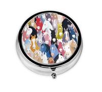 Colorful Cartoon Horses This Small, Round, Three-Compartment Travel Pill Box is Perfect for Storing Daily medications, Vitamins, and on-The-go.