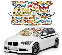 Colorful Cartoon Horses Waterproof Car Windshield Cover, Stylish Printed Windshield Snow Cover Fits Sedans, Cars & SUVs - 69x42.5''