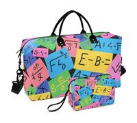 Colorful Cartoon Mathematical Formulas Decorative Travel Bag Gym Tote Bag with Adjustable Strap for Airplane Traveling 2 Pcs Set bolsos para viajar