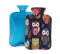 Colorful Cartoon Owls Hot Water Bottle with Cover, 2L Large Capacity Hot Water Bag for Hot Cold Compress, Hand Feet Warmer, Neck Shoulder Pain Relief