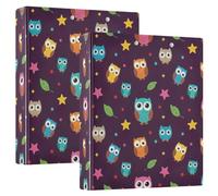 Colorful Cartoon Owls Three Ring Binder 1.5 Inch, Flexible D Ring Binders with Pockets, 3 Ring Binders for School, College, Office