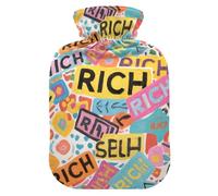 Colorful Cartoon Rich hot Water Bottles with Soft Cover, 1L Water Bottle Bag for Neck Shoulder Warmer