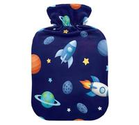 Colorful Cartoon Rockets Hot Water Bottles with Soft Cover Bed Hand Feet Warmer Winter Gift Hot Water Bag for Hot and Cold Compress Small