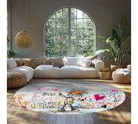 Colorful Cartoon Round Area Rug Soft Washable Graffiti Art Doodle Design Machine Washable Kids Room Mat for Playroom and Creative Spaces 240cm