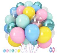 Colorful Cartoon Shark Balloons, 60PCS Pastel Pink Green Blue Yellow Clear Metallic Dark Green Latex Balloons for Ocean Baby Shower Under the Sea Birthday Theme Party Decorations Supplies