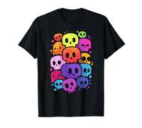 Colorful Cartoon Skulls Offset Ghost Fantasy Party T-Shirt