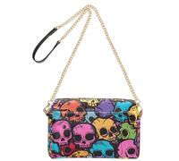 Colorful Cartoon Skulls Small Crossbody Bag For Women Vegan Leather Cross Body Purses Waterproof Shoulder Handbag