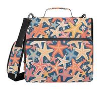 Colorful Cartoon Starfish Blue 1.5 Inch 3 Rings Zippered Binder Bag with Shoulder Strap Includes Zip Pocket School Binders Organizer Suitable for Middle School