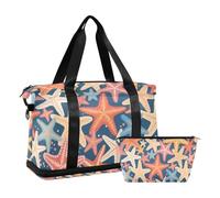 Colorful Cartoon Starfish Blue Weekend Bag with Wet Pocket Adjustable Strap Sport Training Bag for Airplane Traveling Foldable for Men Women