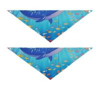 Colorful Cartoon Underwater World Blue Whale Dog Grooming Bandanas Bulk Snap Button Soft Dog Scarf Cute Pet Accessories for Dogs Cats 2 Pack