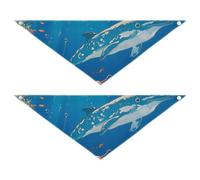 Colorful Cartoon Underwater World Blue Whale Seasonal Dog Bandanas Snap Button Soft Dog Scarf Cute Pet Holiday Accessories Decor for Dogs Cats 2 Pack