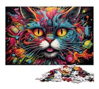 Colorful Cat 1000 Piece Jigsaw Puzzles for Adults Wooden Jigsaw Relaxing Entertainment, Home Decor 50x75CM/19.68x29.52inch
