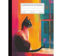 Colorful Cat Abstract Art Composition Notebook: College Ruled Journal | 7.5x9.25 in | 110 Pages | Vibrant Pink Orange Teal Design for School & Work
