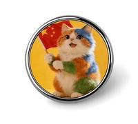 Colorful Cat And National Flag Button Pins 1" Round Badge Brooch