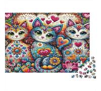 Colorful Cat Art 1000 Pieces Jigsaw Puzzles Engaging Home Decoration Patterned Cats with Hearts Jigsaw Puzzle Beautiful Decoration for Adults And Kids 52x38cm/1000pcs