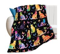 Colorful Cat Butterfly Throw Blanket Cute Animal Print Blankets Gifts for Couch Sofa Bed Stuff Decor Soft Cozy Lightweight Fleece Plush Flannel Bedding for Lover Men Women Girls Adults 40"x50"