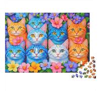 Colorful Cat Faces Colourful Colorful Cat Crowd 1000 Pieces Jigsaw for Adults The Impossible Challenge Brain Development 70x50cm/1000pcs
