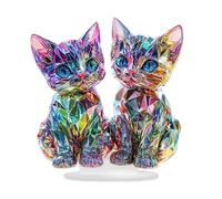 Colorful Cat Figure - Artistic 2D Acrylic Animal Sculpture, Vivid Abstract Kitten Statue, Modern Desktop Art, Creative Rainbow Ornament for Pets