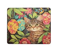 Colorful Cat Floral Mouse Pad, Bright Decorative Mousepad for Home Office, Rubber Non-Slip Gaming Mouse Pad, Vibrant Lanterns Design for All Seasons Square 8x10 Inch