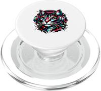 Colorful Cat Headphones Music Lover Cool Cat PopSockets PopGrip for MagSafe