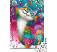 Colorful Cat Joy 1000 Piece Recycled Cardboard Rainbow Kitten with Hearts Jigsaw Puzzle for Adults Precise Cutting Minimal Dust Stress Reliever 38x26cm/1000pcs