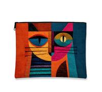 Colorful Cat Makeup Bag, Abstract Feline Art Cosmetic Travel Bags for Women, Portable Small Canvas Zipper Pouch, Cute Skincare Toiletry Bag Organizer, Colorful, 7x9 Inch, Cat